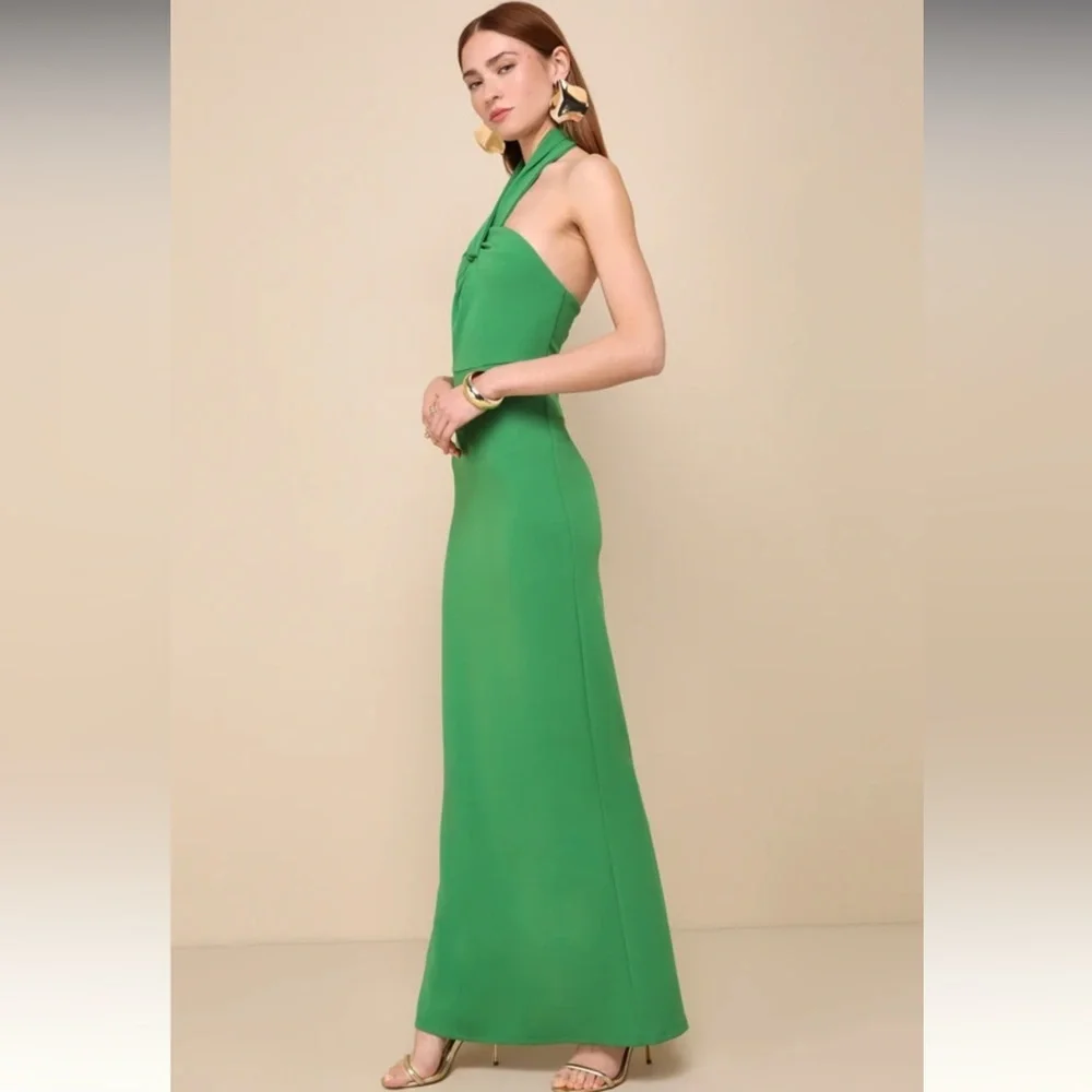 Lulus NWT Mesmerizing Perfection Green Halter Neck Backless Maxi Dress Small - Picture 2 of 6